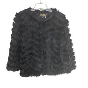 Metric Knits Fur Collection Black Rabbit Fur Chevron Mob Wife Lightweight Jacket
